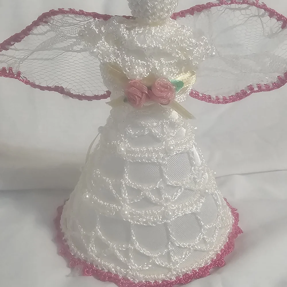 White and Pink Lace Angel Figurine